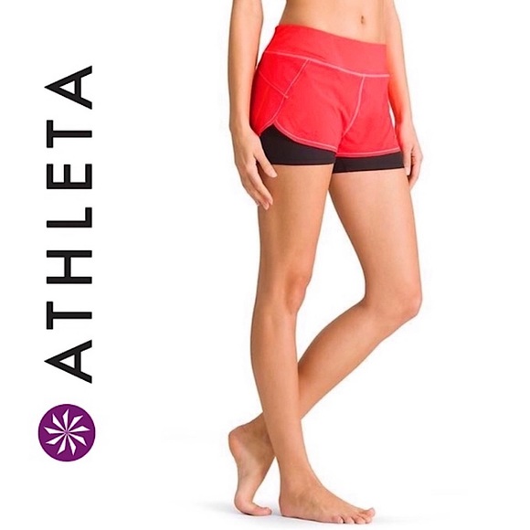 Athleta Pants - Athleta 2 in 1 Pulse Shortie Shorts Coral Black 64736 Running Workout Gym M